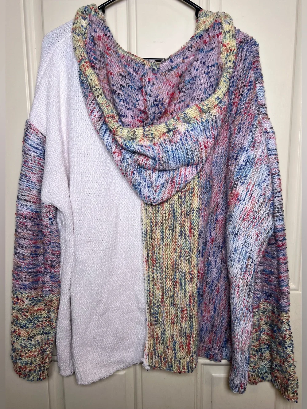 POL Multicolor and White Colorblock Chunky Knit Chenille Hoodie Sweater - Picture 2 of 6